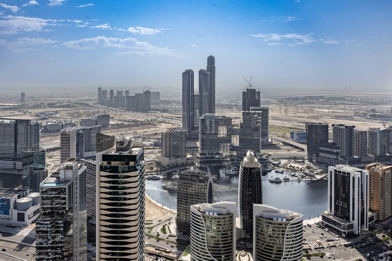 Dubai office towers along the Dubai Water Canal