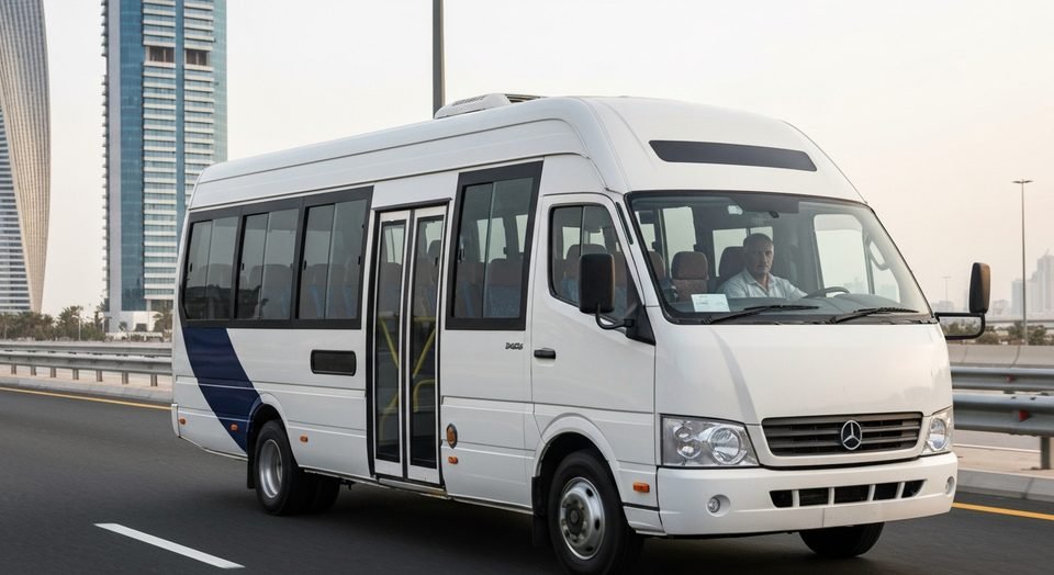 White air-conditioned bus used on the Sharjah to Dubai route